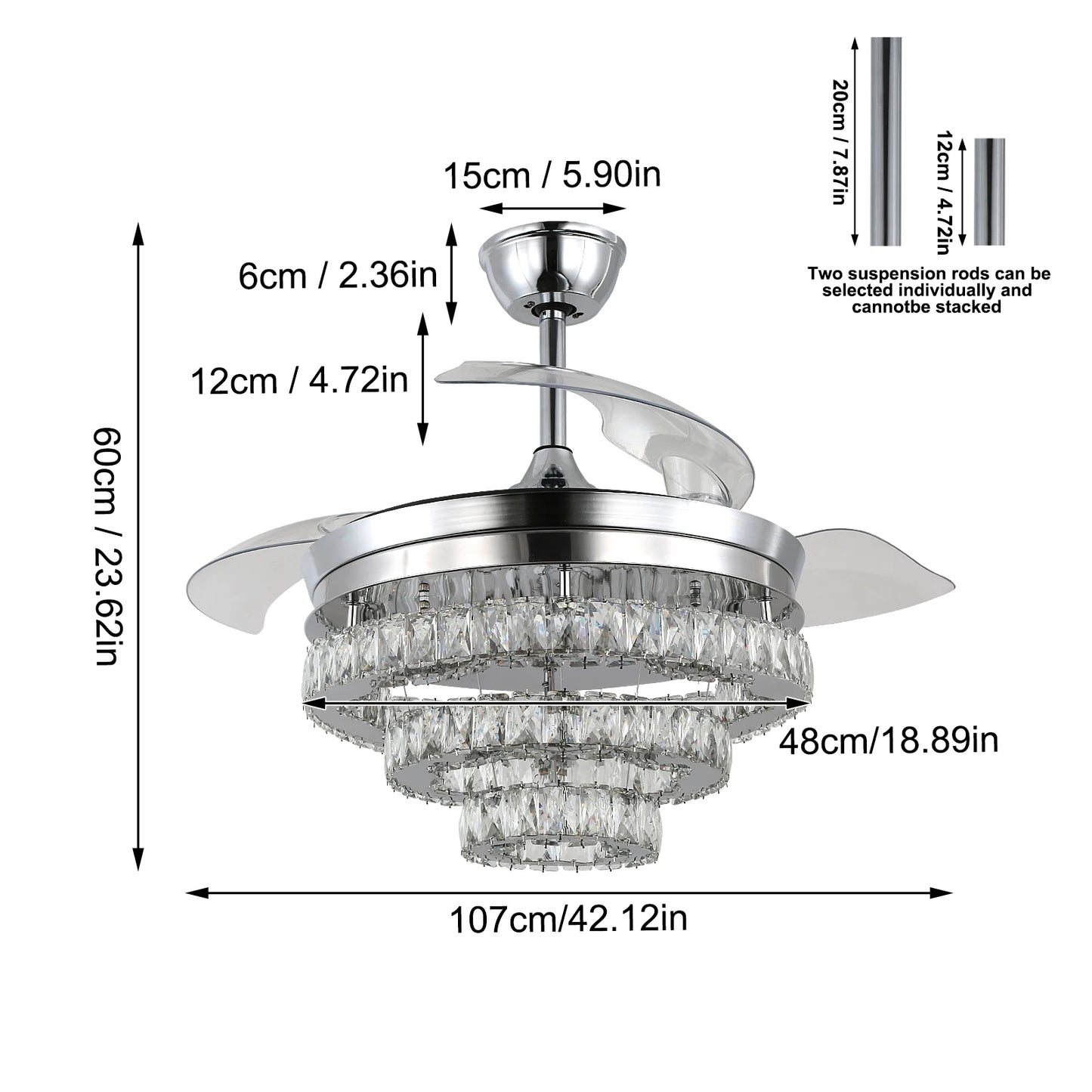 Led Light Remote Control Living Dining Room Ceiling Fan Chandelier