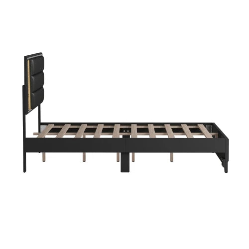 3-Pieces Bedroom Sets Queen Size  Bed with LED Lights, Nightstands and Dresser