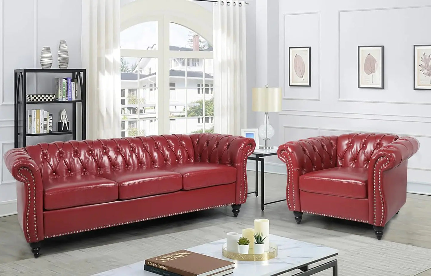 2pc Modern Tufted Sofa Set With Button & Nailhead Trim