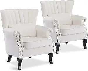 Accent Reading Arm Chairs Set of 2 with Tufted Back