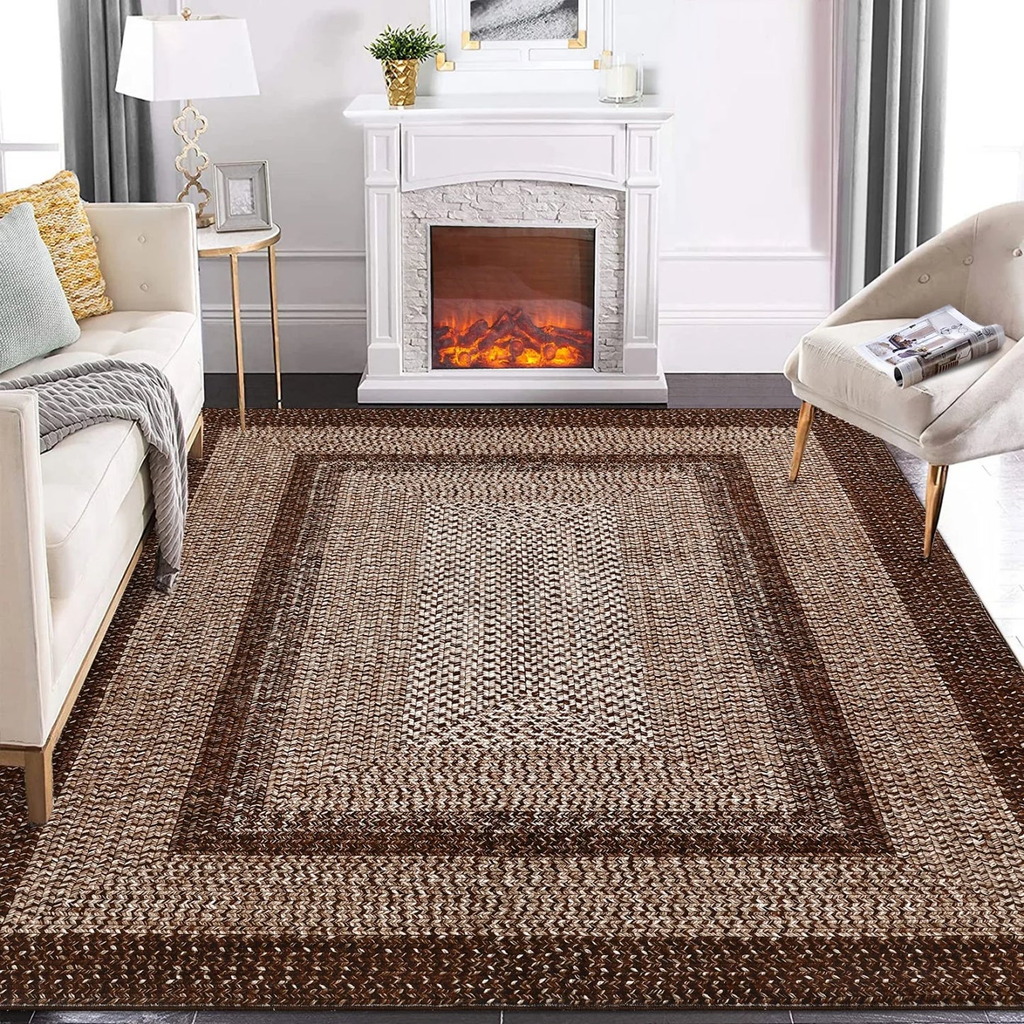 Washable Area Rugs Modern Braided Print Non Slip