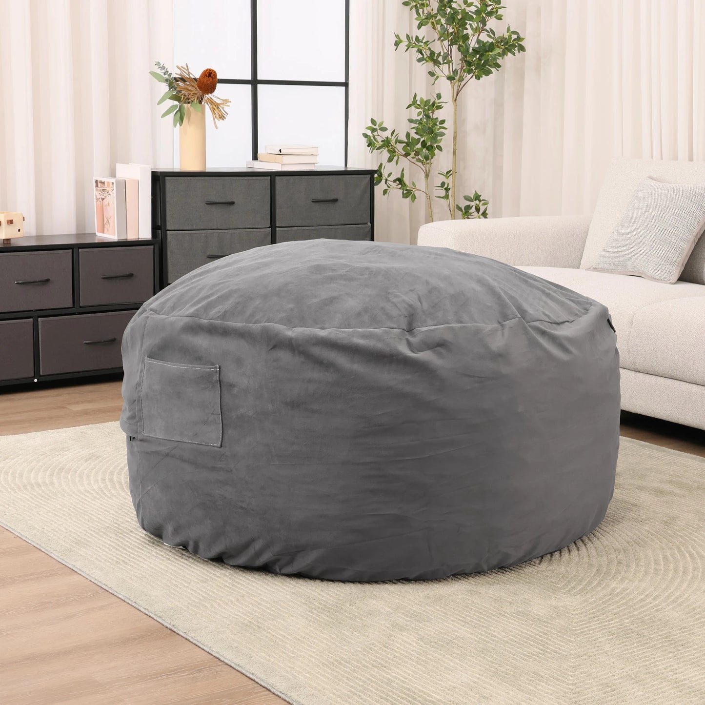 Oversized 3/4FT Bean Bag Chair Foam Filled with Removable Cover
