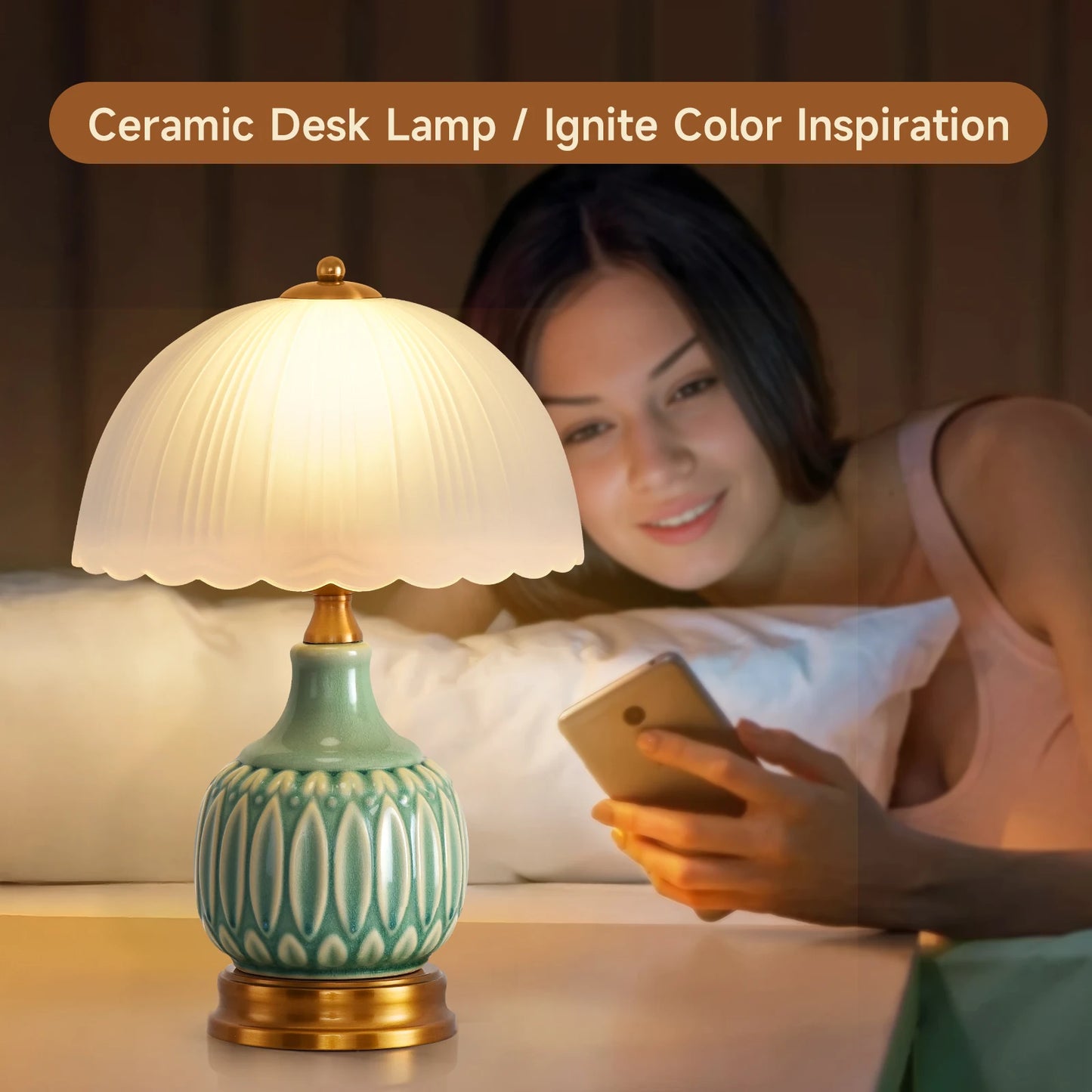 Bedroom Table Lamp, Vintage, Ceramic, Retro Lamp