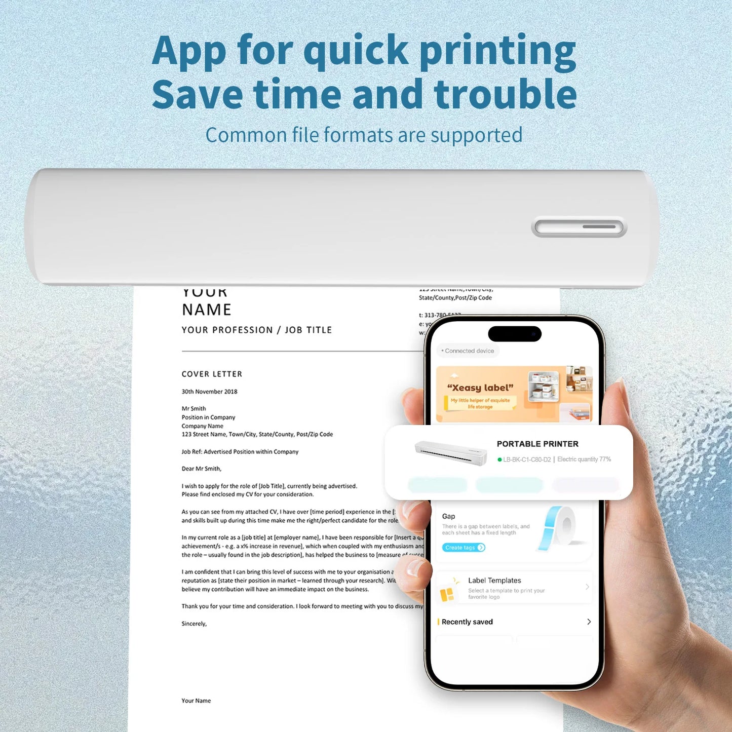 Portable Printer Wireless Inkless Thermal  Mobile Printer Support Android iOS