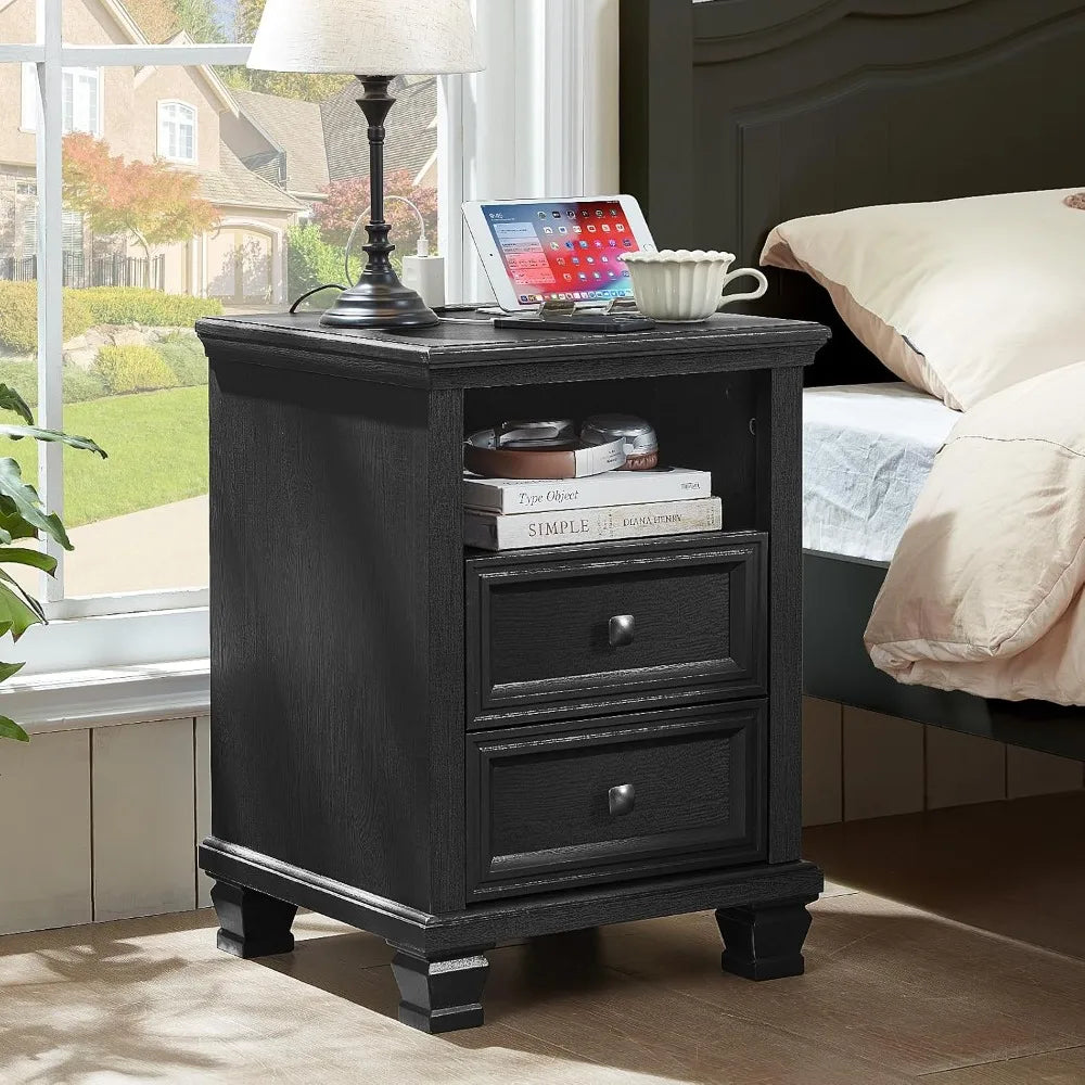 Farmhouse 7 Drawer Dresser & Nightstand Set, Black
