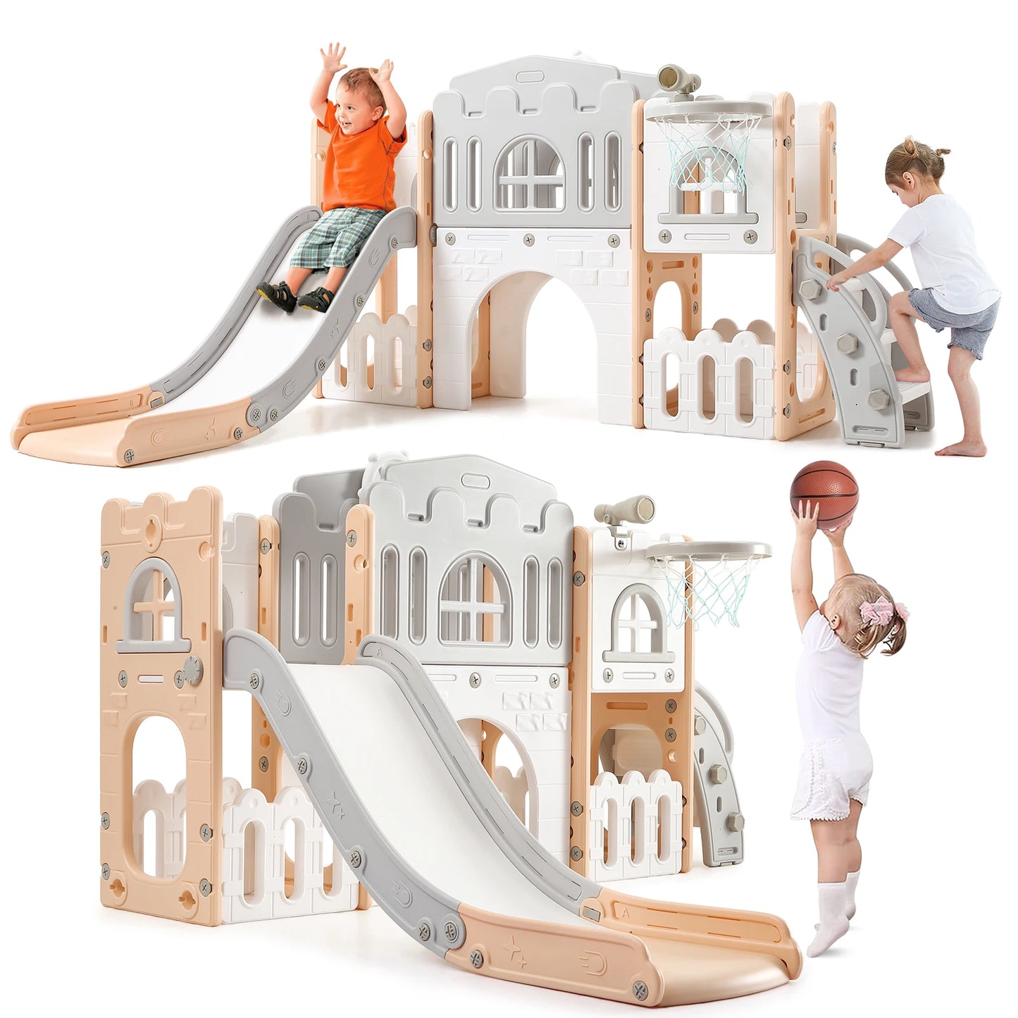 8 in 1 Toddler Slide Indoor Playground  with Basketball Hoop