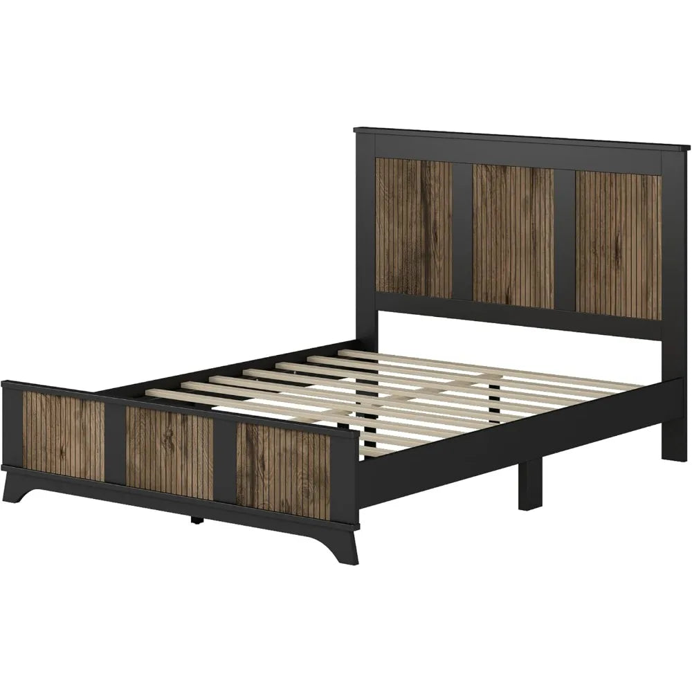 4 Piece Queen Bedroom Set,  Platform Bed with Wooden Strip Stickers