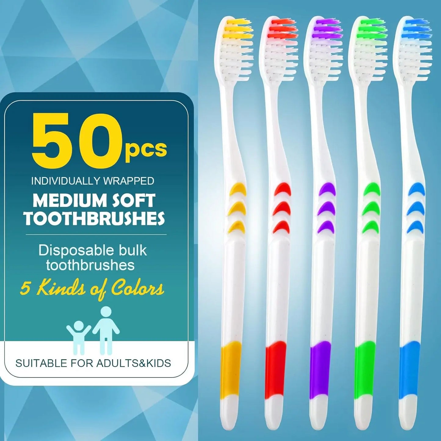 50 PCS Premium Individually Wrapped Toothbrush Pack, Medium Soft Bristles