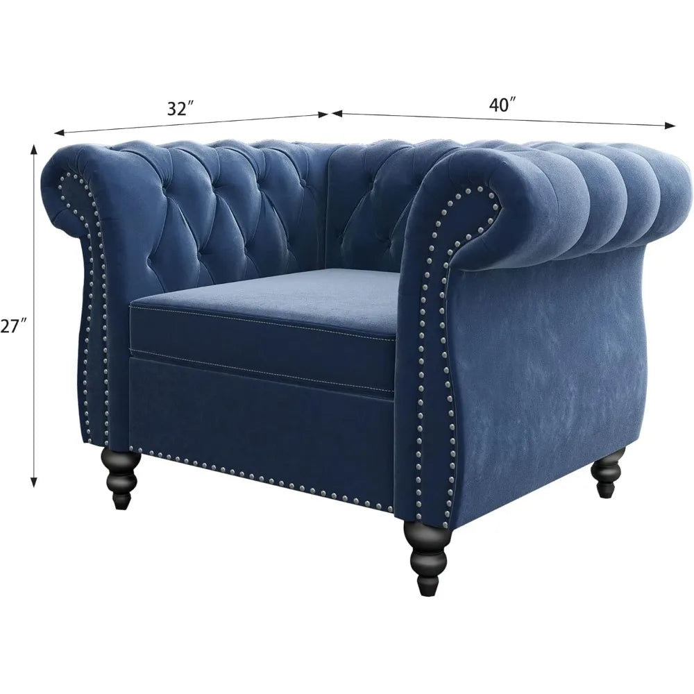 3 Piece Living Room Set- Velvet Chesterfield Sofa Loveseat  Chair