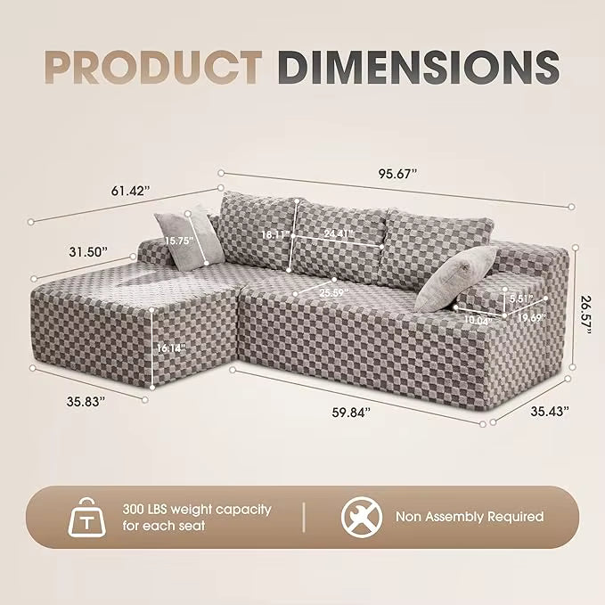 Modular L-Shaped 3-Seat Sectional | Memory Foam with Deep Seating & Storage Modules