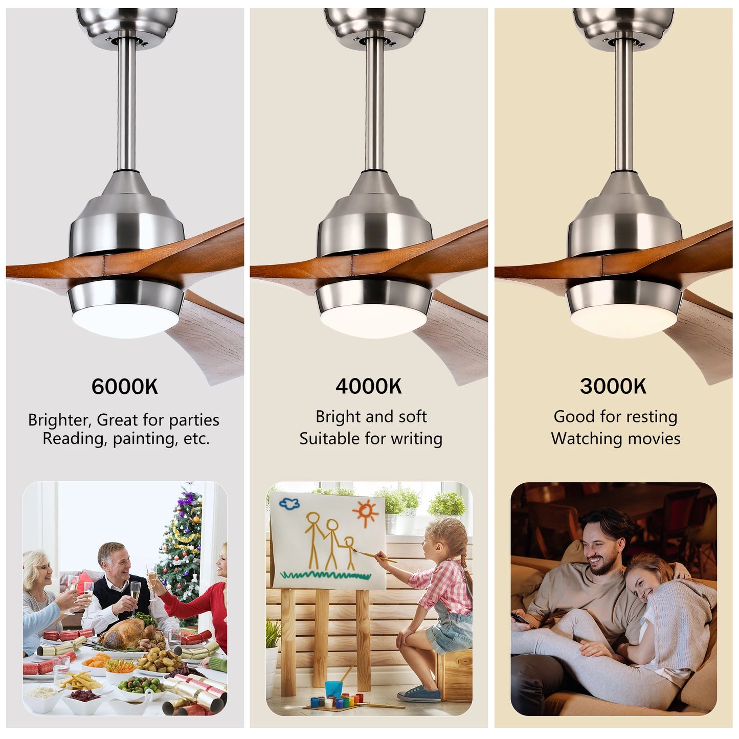 Solid Wood Blades Ceiling Fan with Light Remote Control