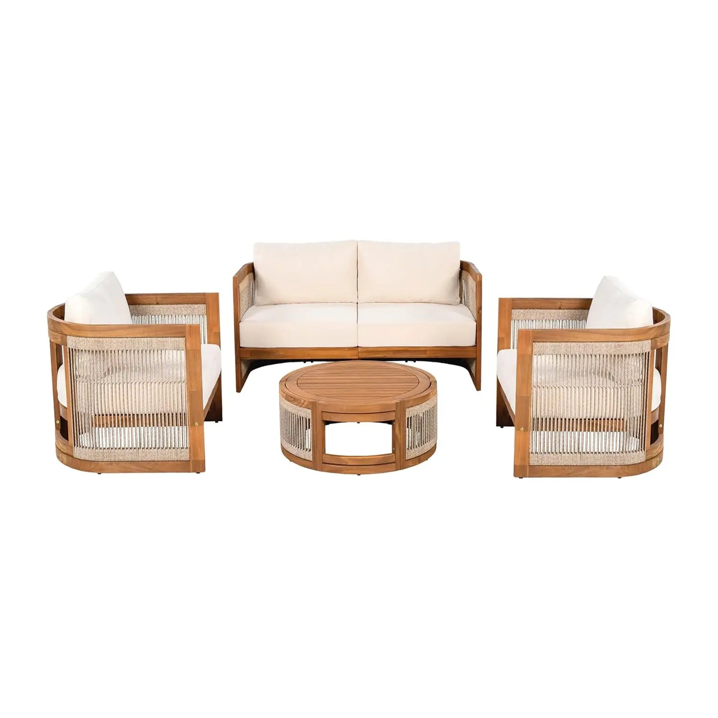 4-Piece Patio All-Weather Sectional Sofa Set w/ 2 Chairs