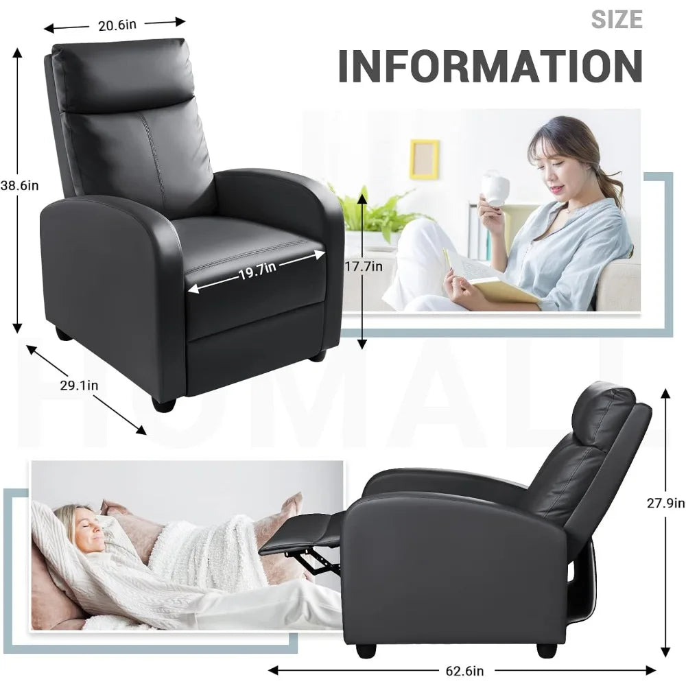 Modern Recliner Chair Padded Seat PU Leather for Living Room