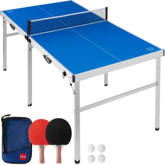 Mid-Size Folding Indoor Outdoor Table Tennis w/ 2 Paddles, 4 Balls