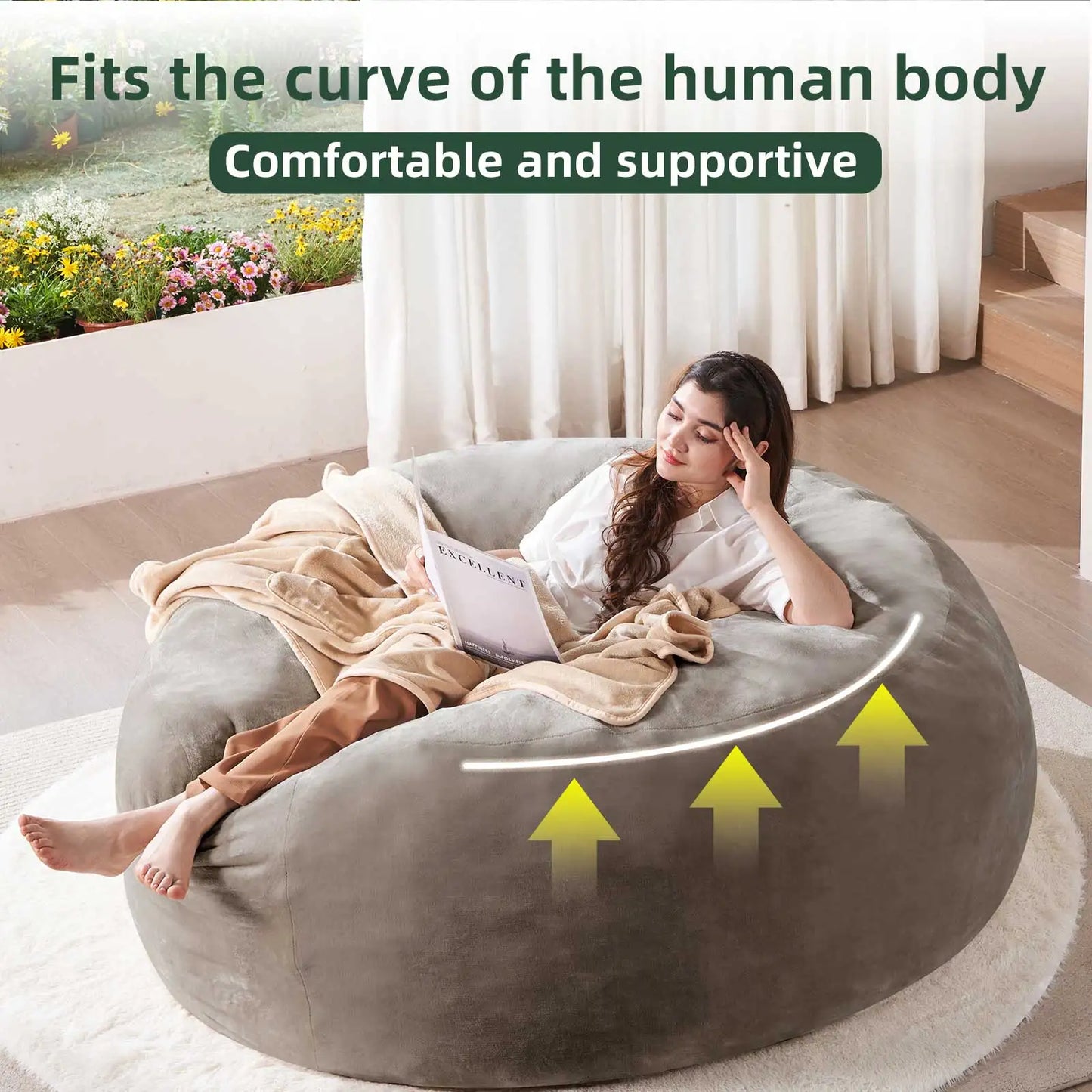 Bean Bag Chair filled with memory foam, suitable for adults