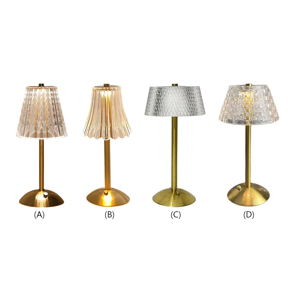 3 Colors LED Crystal Table Lamp Dimmable Rechargeable Wireless