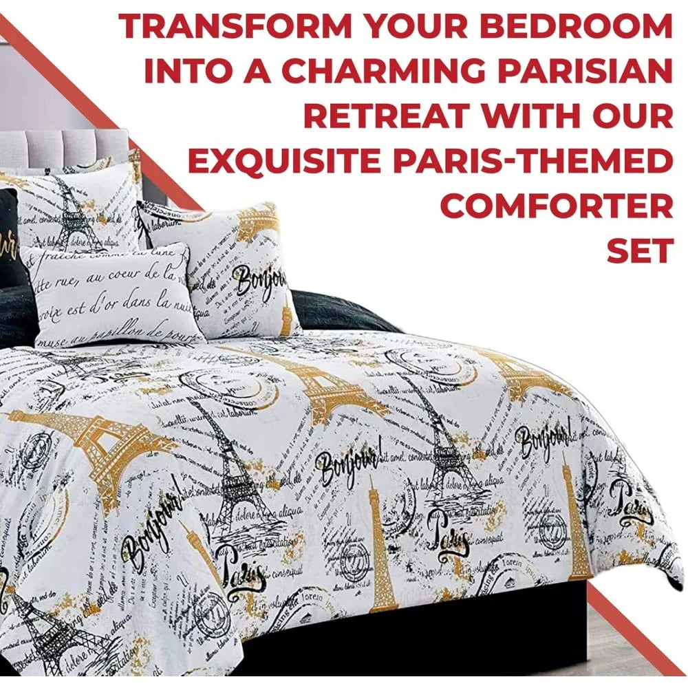 Queen Size Paris Comforter Set in a Bag
