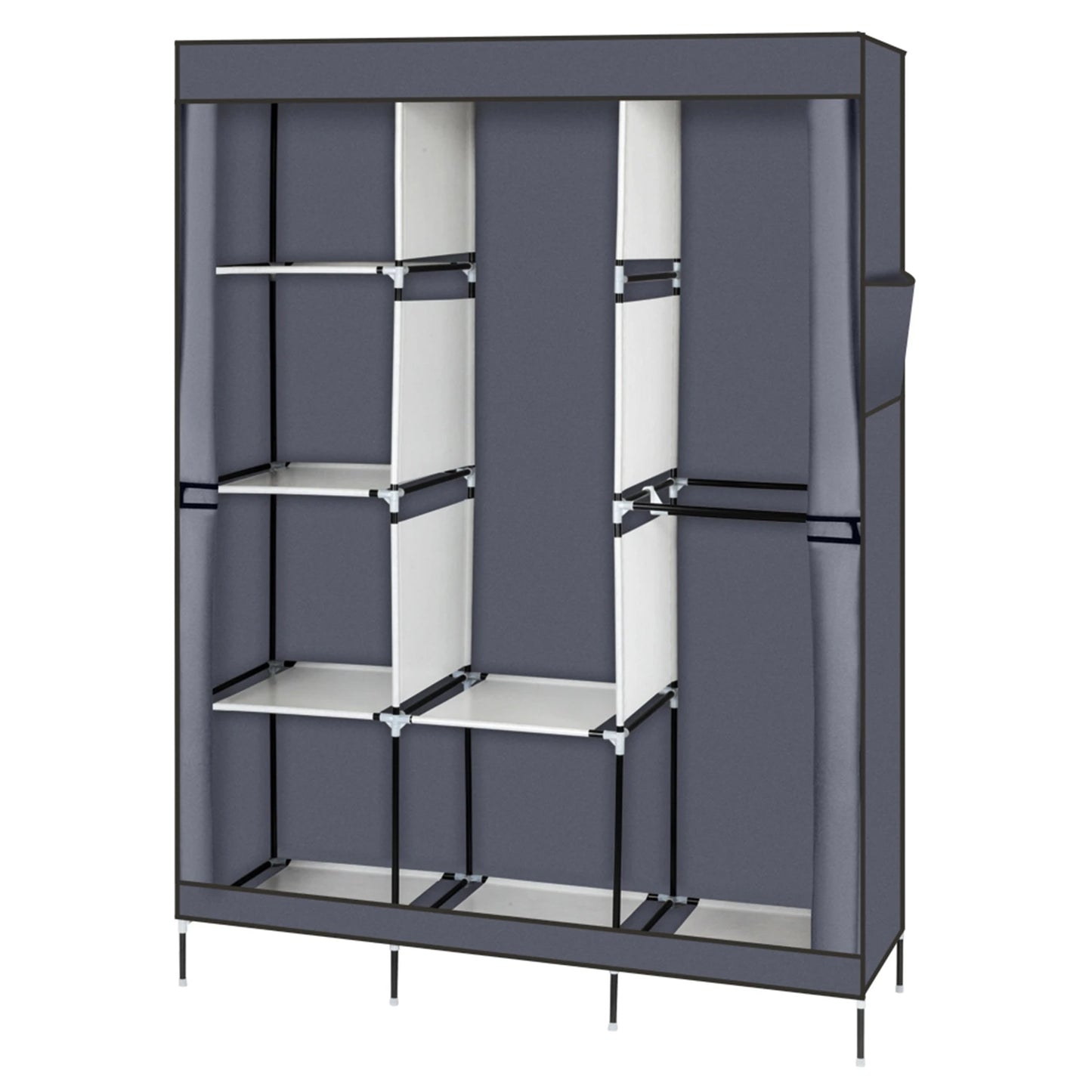 Portable Closet Wardrobe Clothes Rack Storage Organizer with Shelf Gray