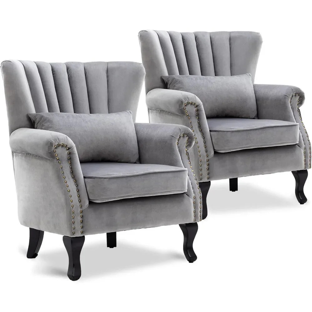 Accent Reading Arm Chairs Set of 2 with Tufted Back
