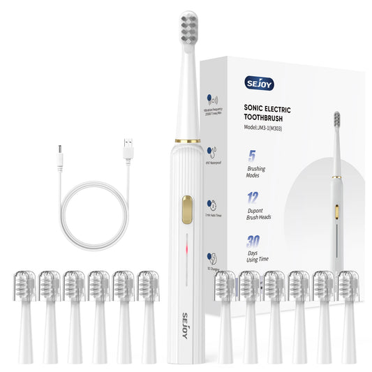 Electric Toothbrush with 12 Brush Heads, Deep Clean 5 Modes, Rechargeable