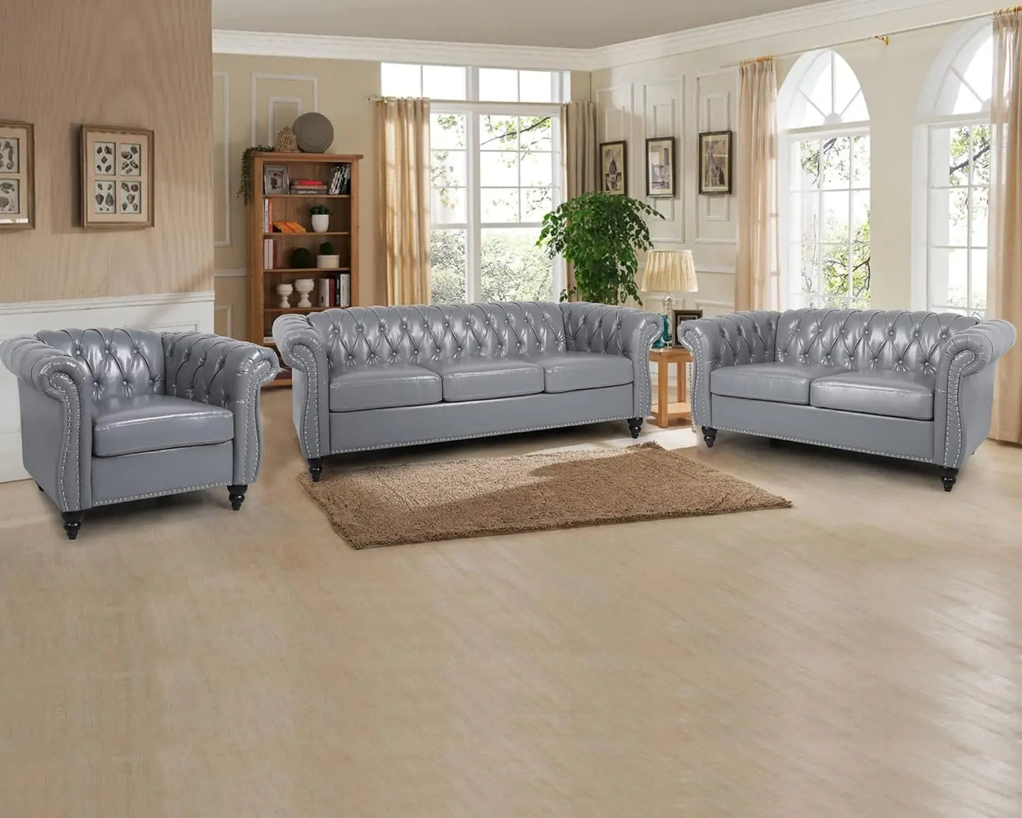 2pc Modern Tufted Sofa Set With Button & Nailhead Trim