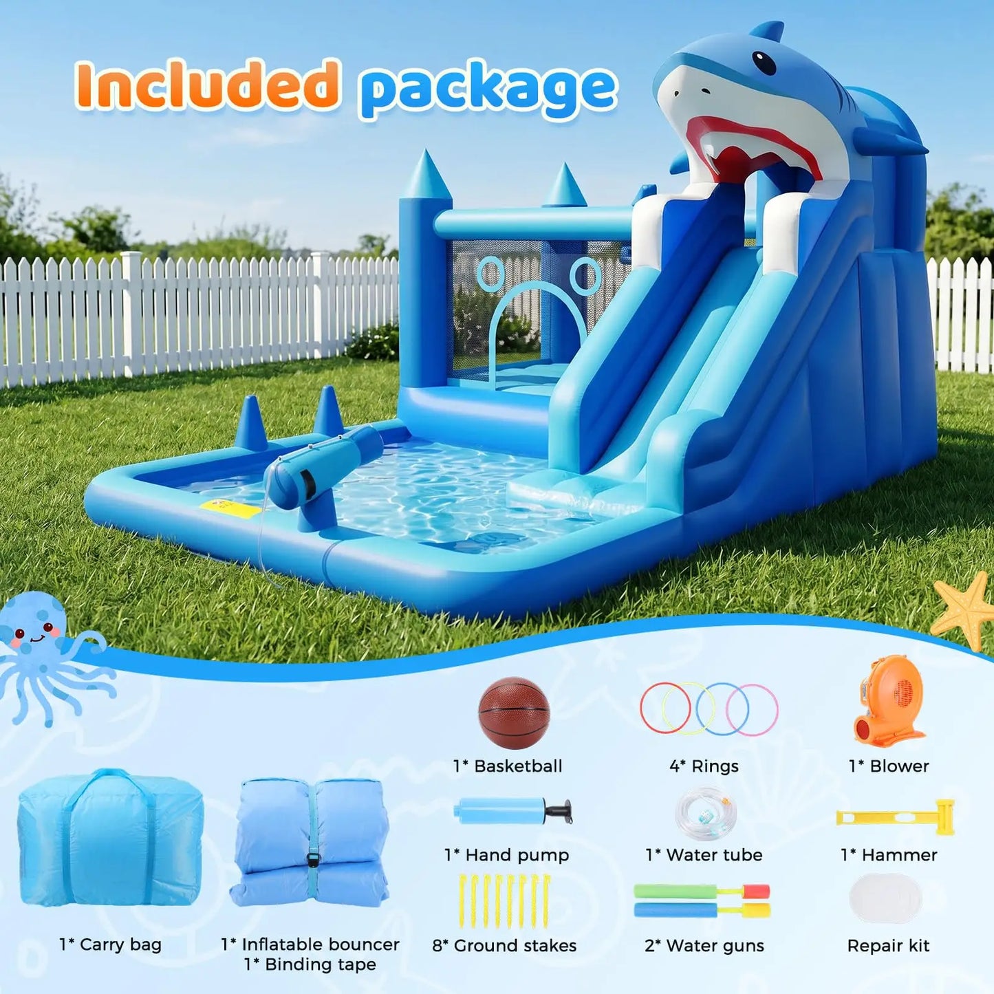 Bounce House With Slide & Blower, Splash Pool, Climbing Wall