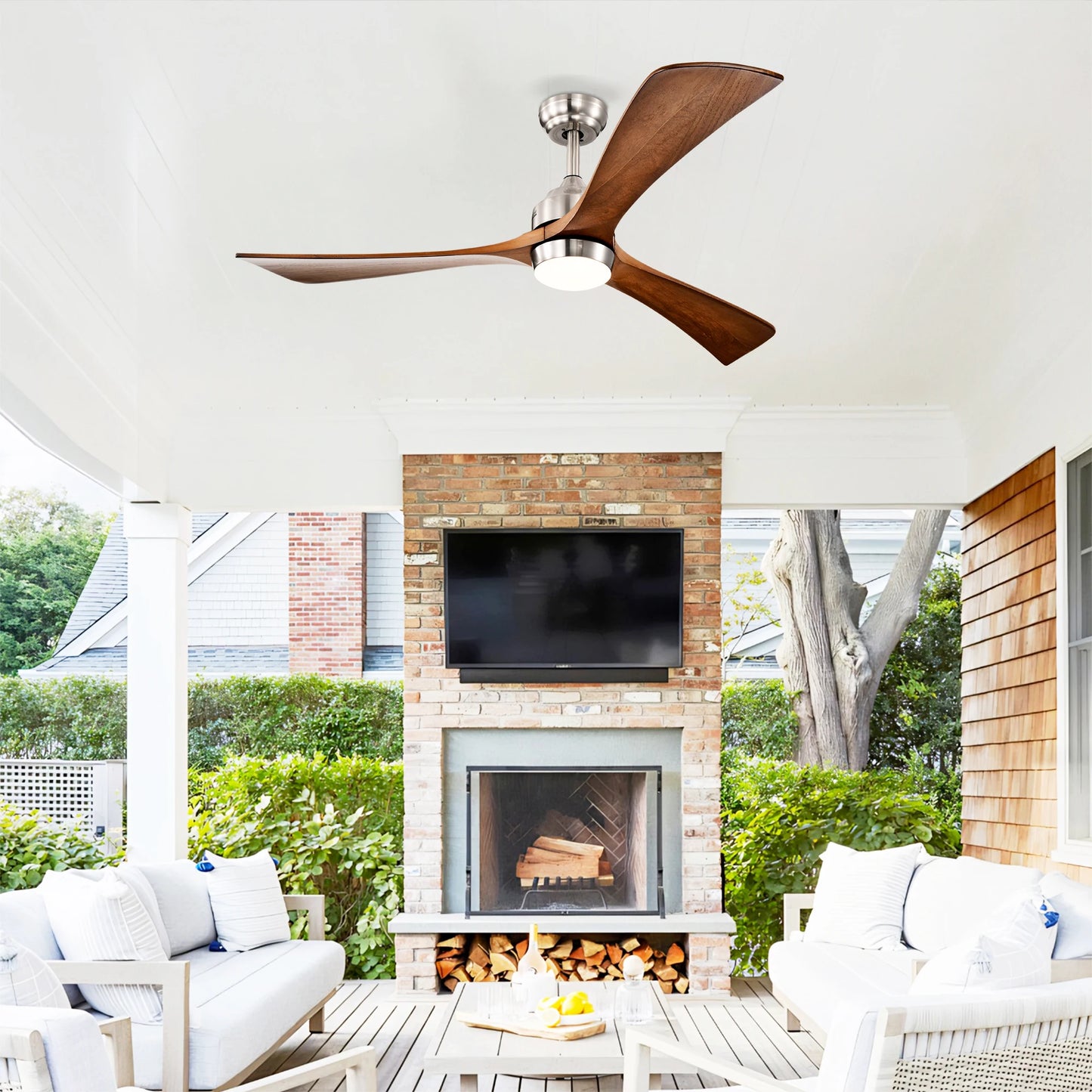 Solid Wood Blades Ceiling Fan with Light Remote Control
