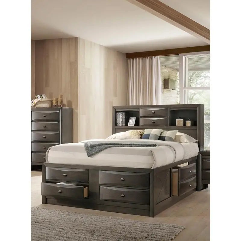 Contemporary Queen Bed with 2 Nightstands and Bookcase Headboard