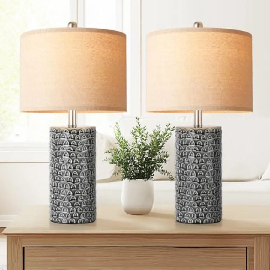 Ceramic, Set of 2, Rustic Farmhouse Bedside Lamps  for Bedroom