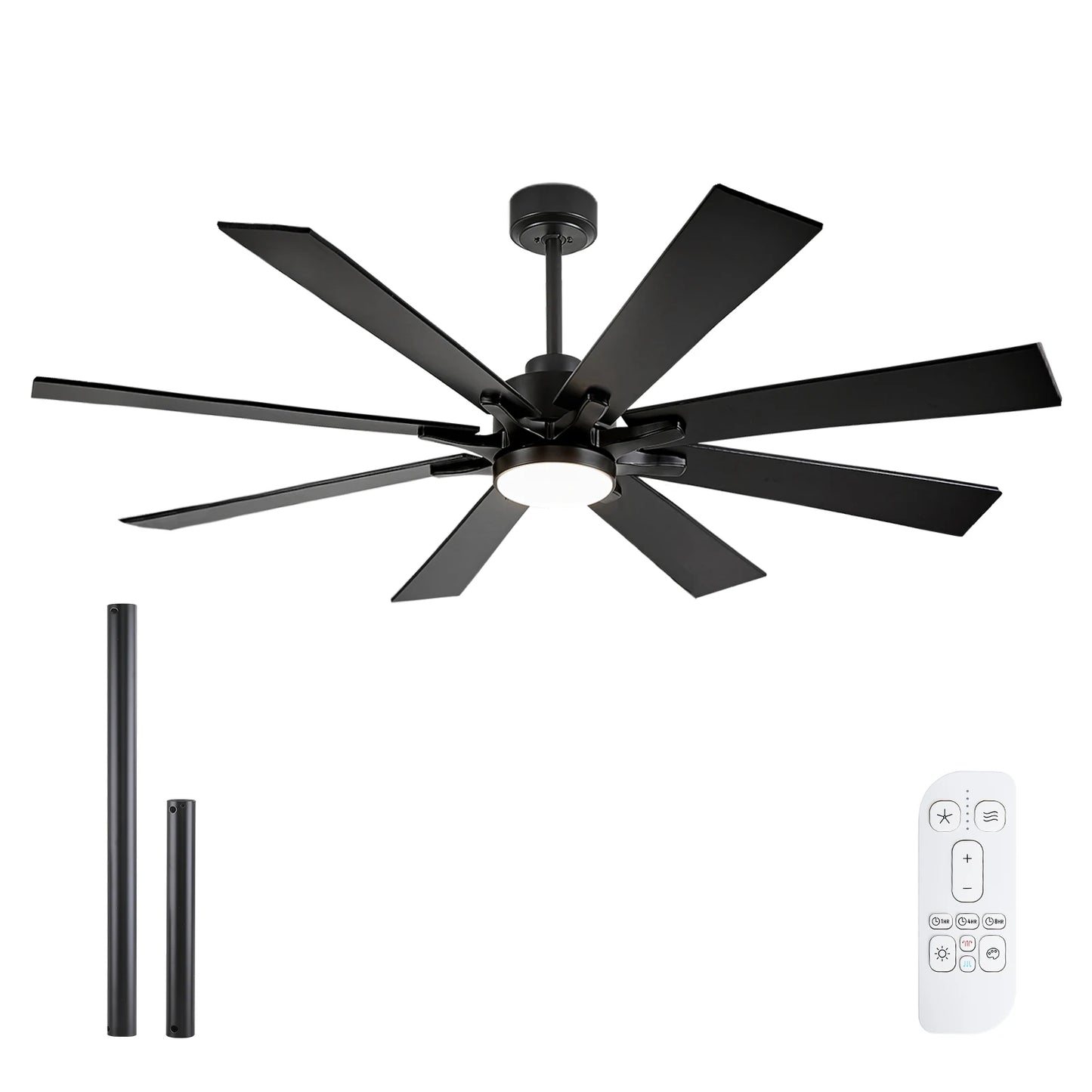 Industrial Ceiling Fan with Light 8 Blades Noiseless Reversible