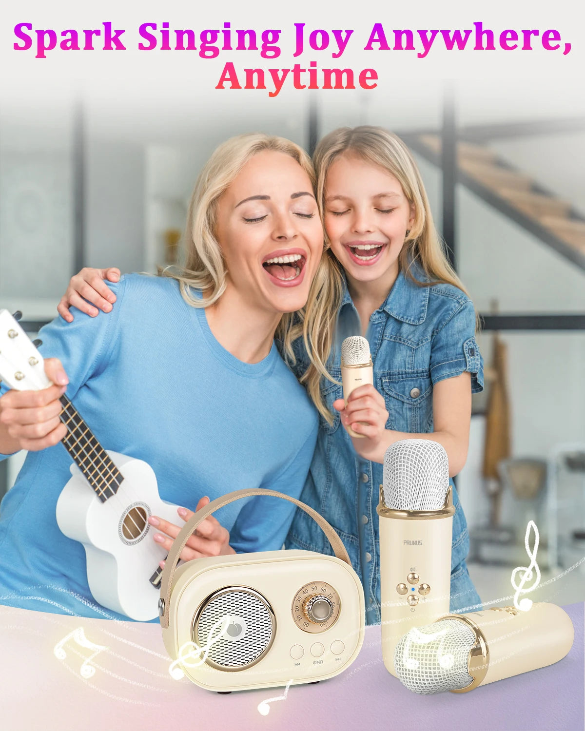 Mini Karaoke Machine Portable Bluetooth Speaker with 2 Wireless Microphones