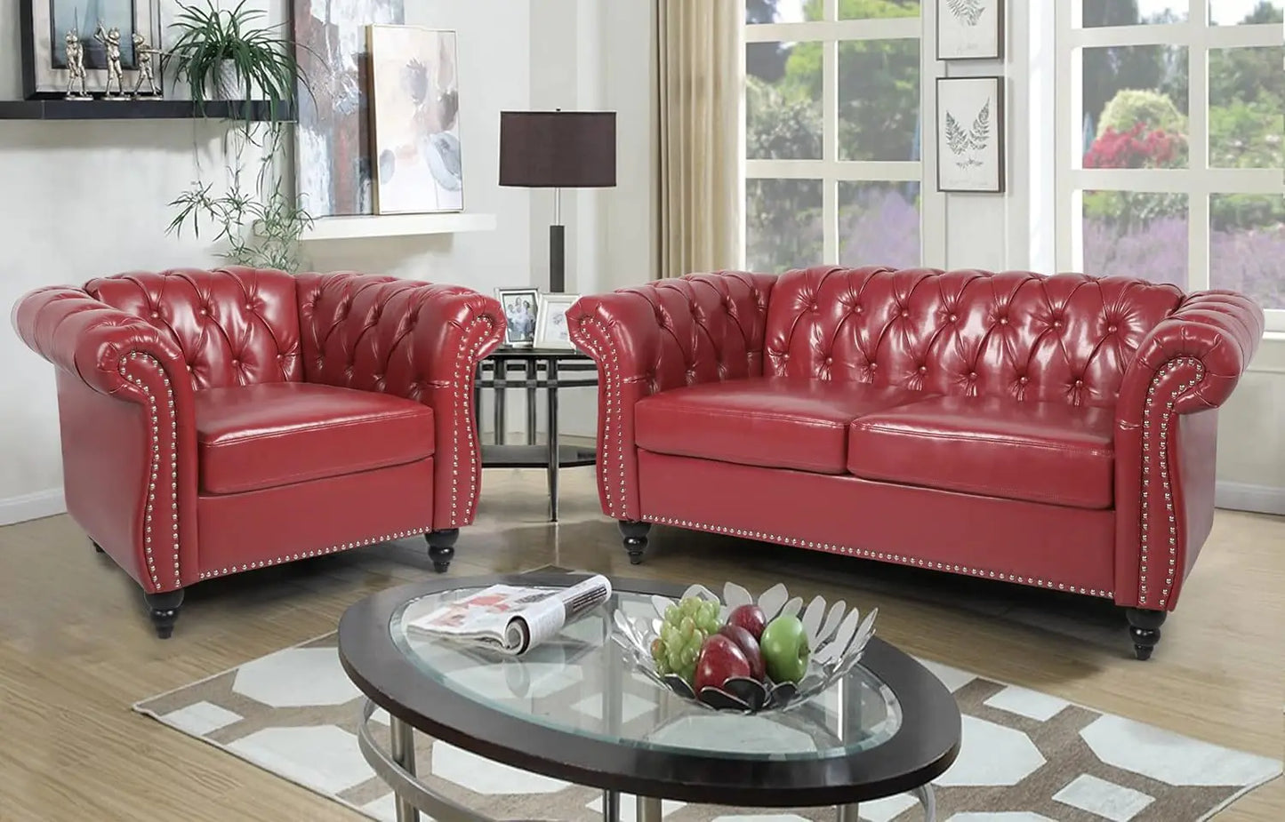 2pc Modern Tufted Sofa Set With Button & Nailhead Trim