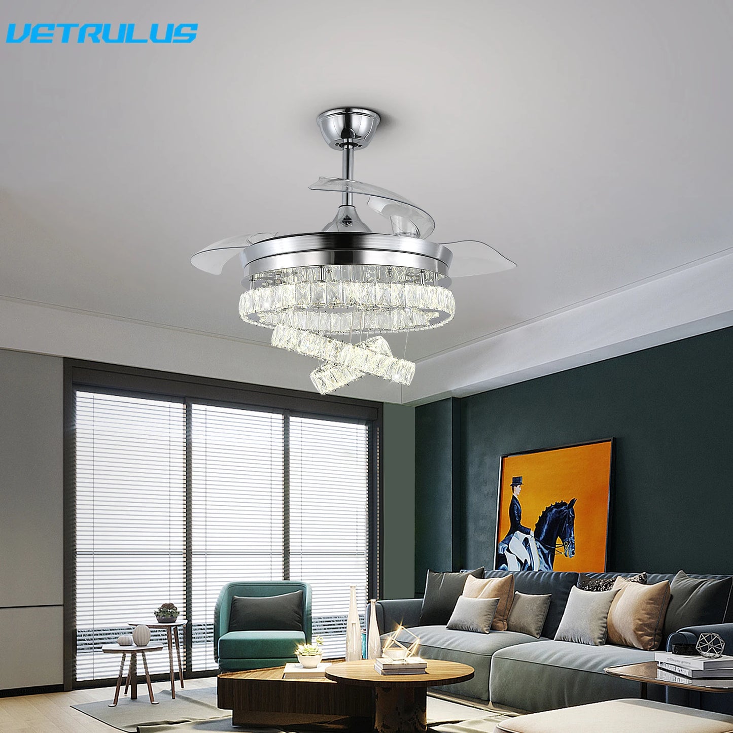 Led Light Remote Control Living Dining Room Ceiling Fan Chandelier