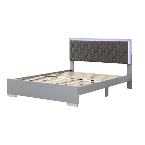 4-Piece Bedroom Sets Queen Size Upholstered Bed with LED Lights