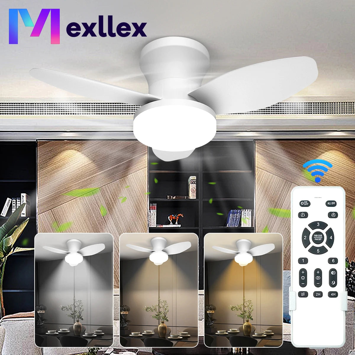 Ceiling Fan with Light & Remote Control, Reversible Noiseless, Dimmable