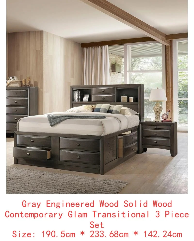 Contemporary Queen Bed with 2 Nightstands and Bookcase Headboard