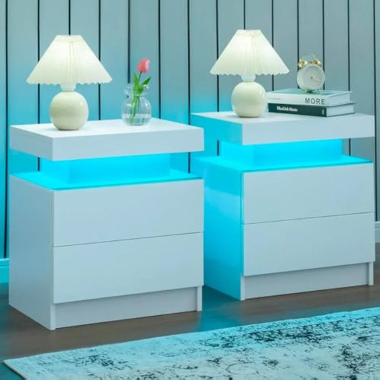 Nightstand Set of 2 LED Nightstand with 2 Drawers Each