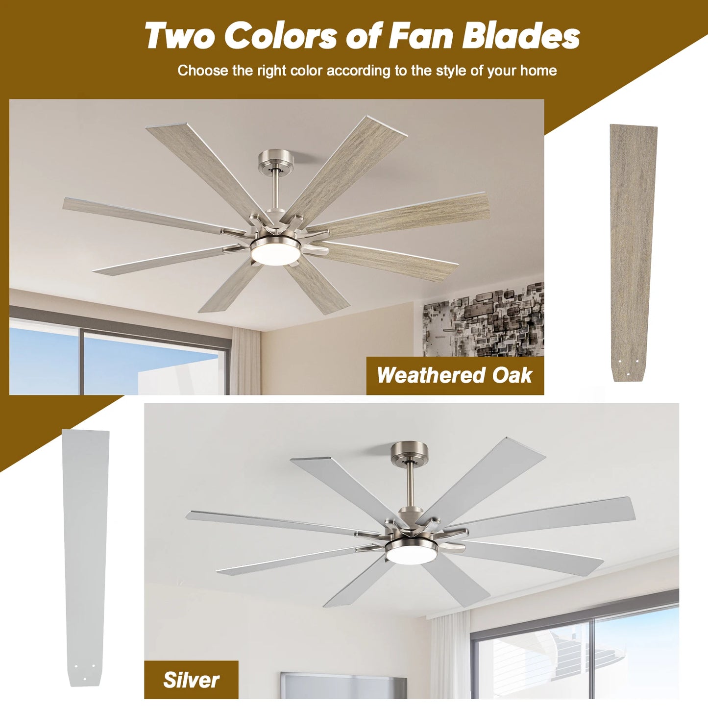 Industrial Ceiling Fan with Light 8 Blades Noiseless Reversible
