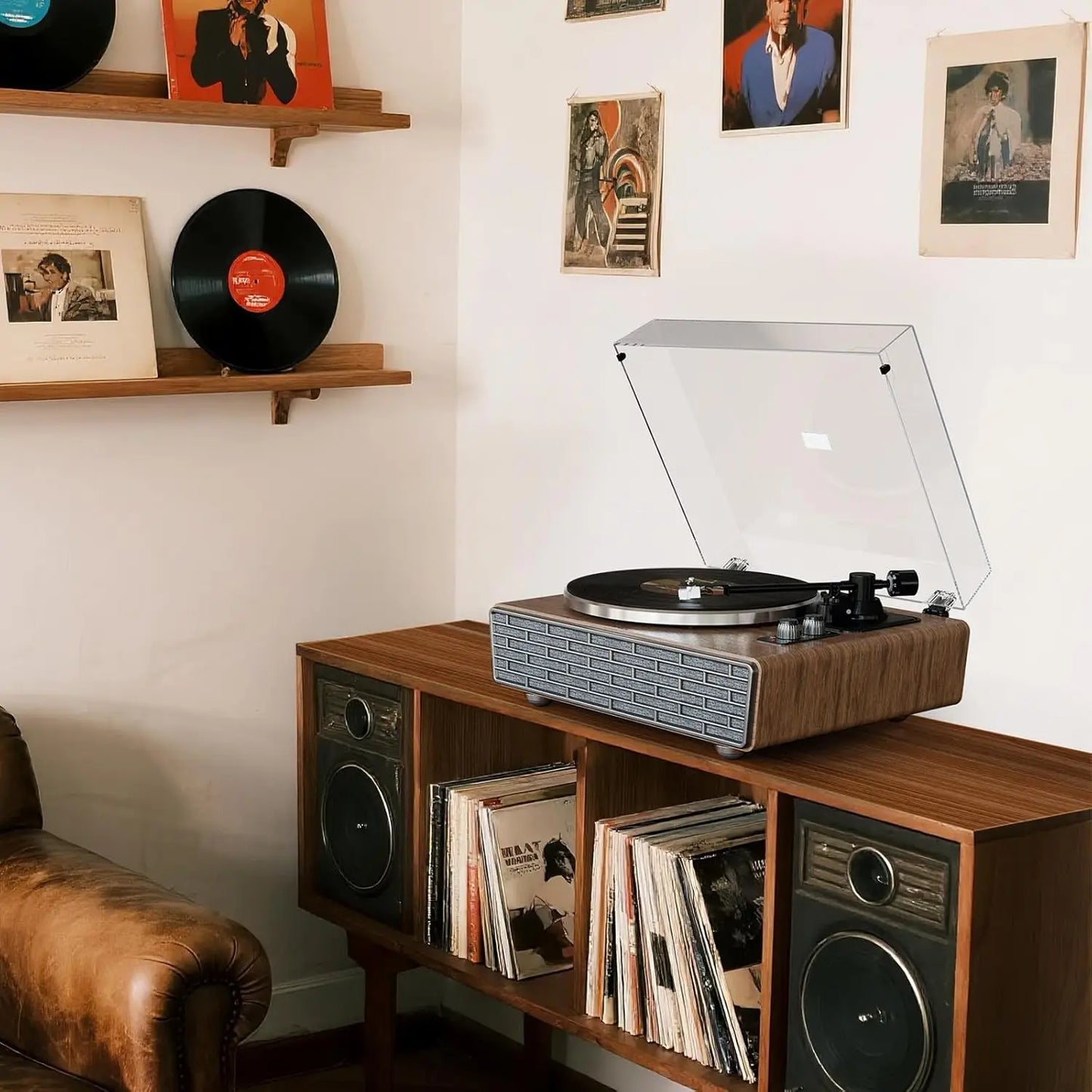 Vinyl Record Player with 4 Speakers and  2-Speed Turntable
