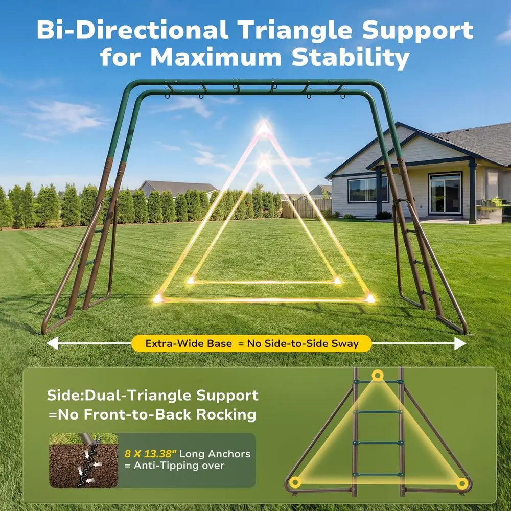 Swing Sets with Monkey Bars, Trapeze Bar, and 2 Belt Swings