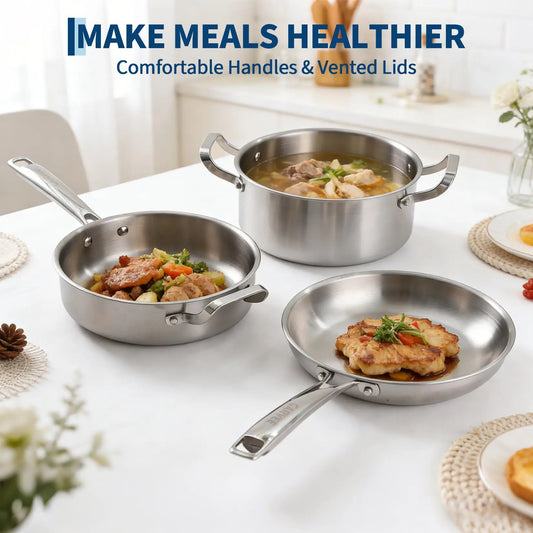 10-Piece Tri-Ply Stainless Steel Cookware Set Heavy Duty, Oven Safe