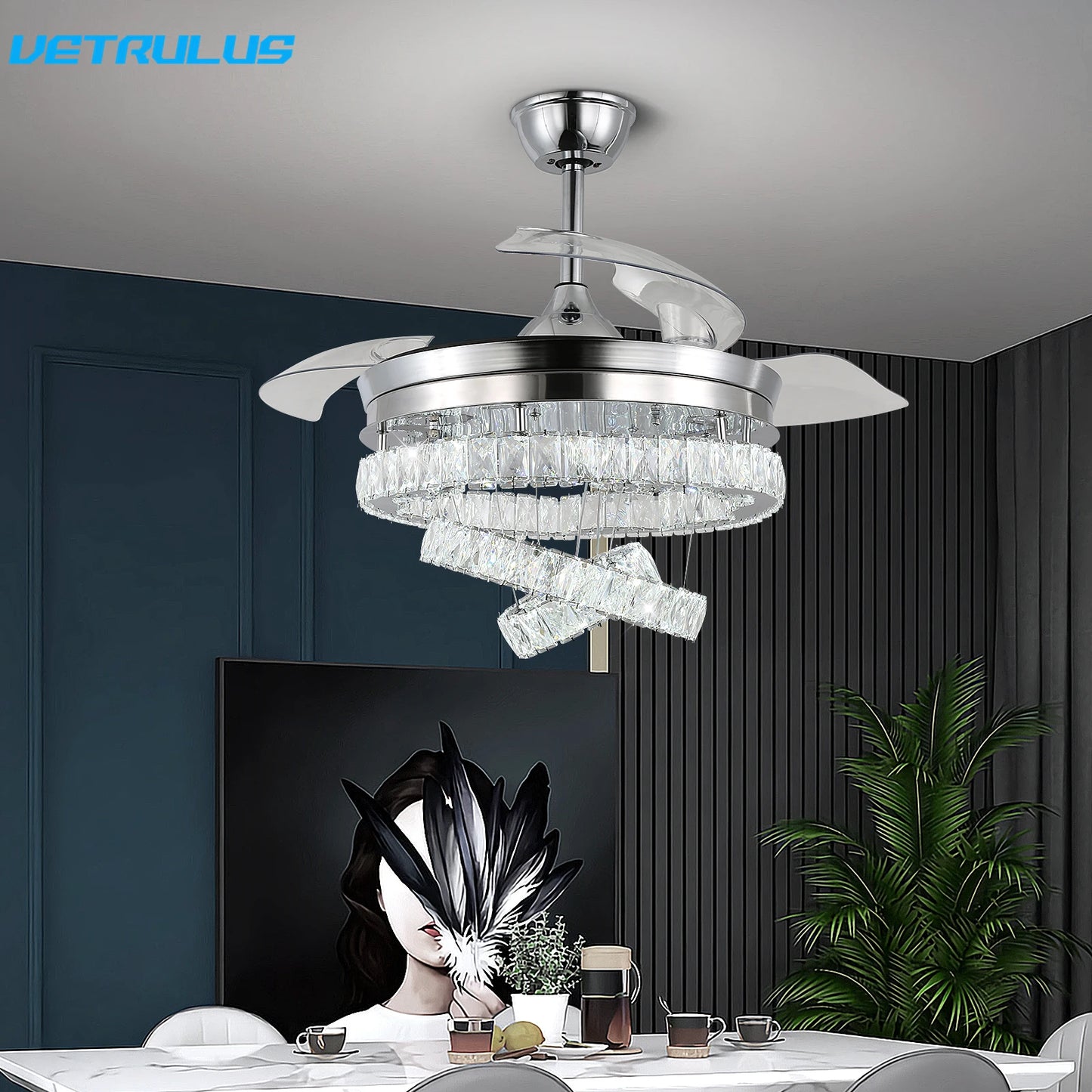 Led Light Remote Control Living Dining Room Ceiling Fan Chandelier