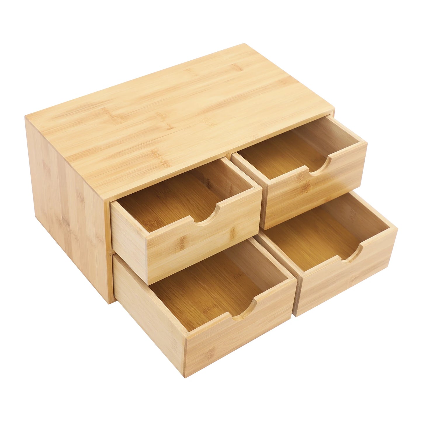 4-Drawer Desktop Organizer Bamboo Tabletop Storage Organization Box