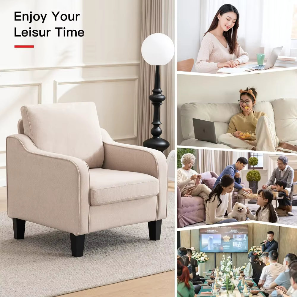 Beige Accent Chair Comfy, Plush  Reading Nook & Corner Chairs