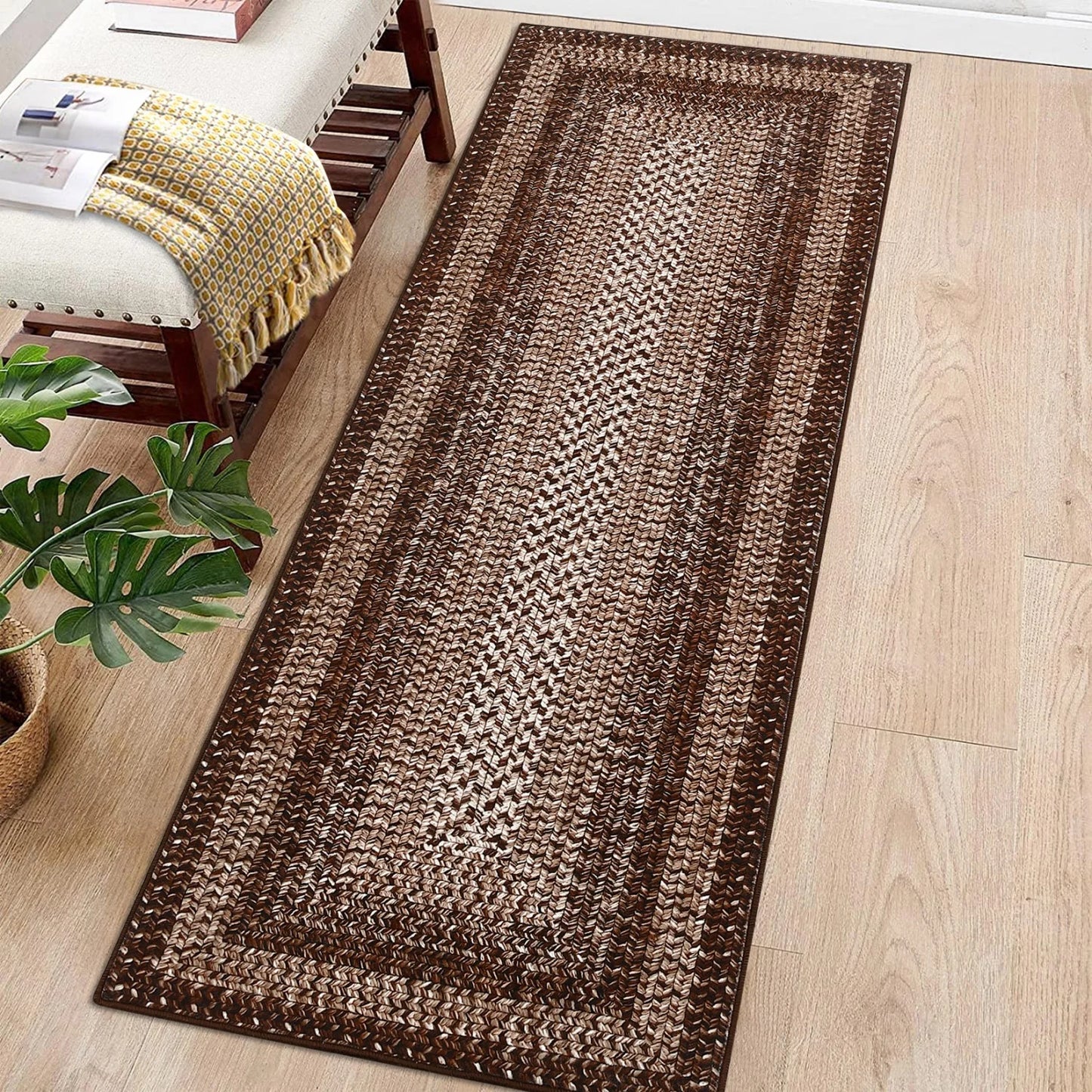 Washable Area Rugs Modern Braided Print Non Slip