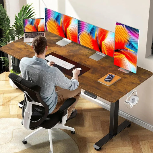 Electric Standing Desk, Height Adjustable Wood Desktop,  Computer PC Table