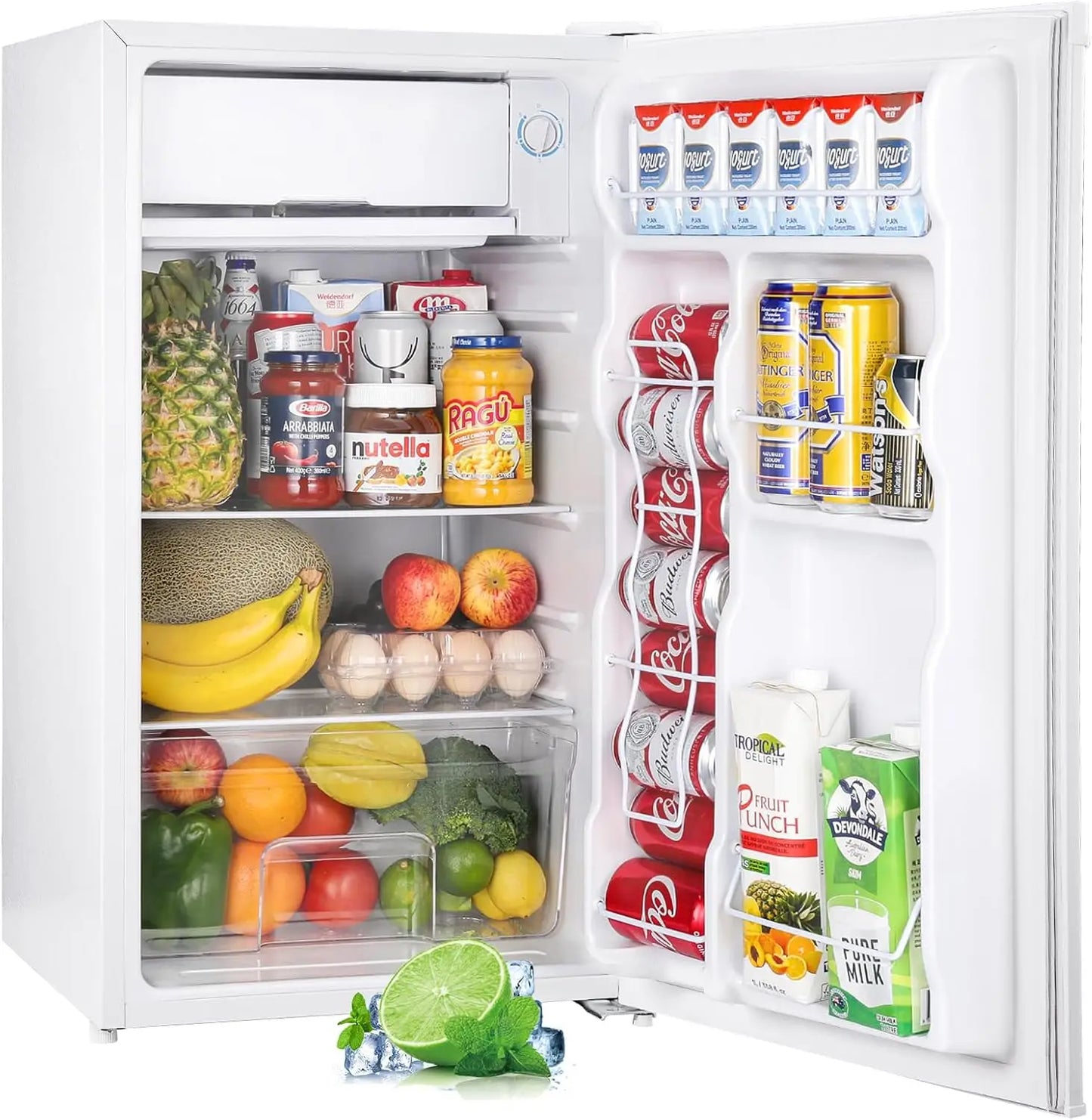 3.2 Cu.Ft Mini Fridge with Freezer, Single Door  Adjustable Thermostat