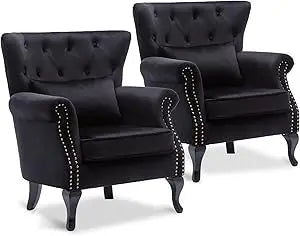 Accent Reading Arm Chairs Set of 2 with Tufted Back
