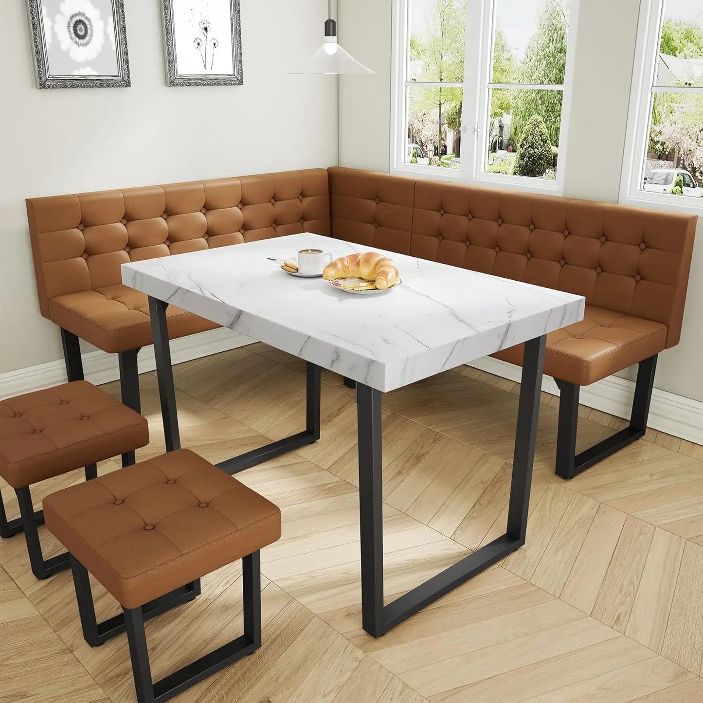 Modern Corner Dining Table Set, 5 Piece Set with Storage Bench