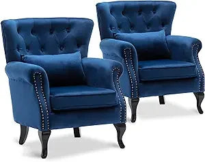 Accent Reading Arm Chairs Set of 2 with Tufted Back